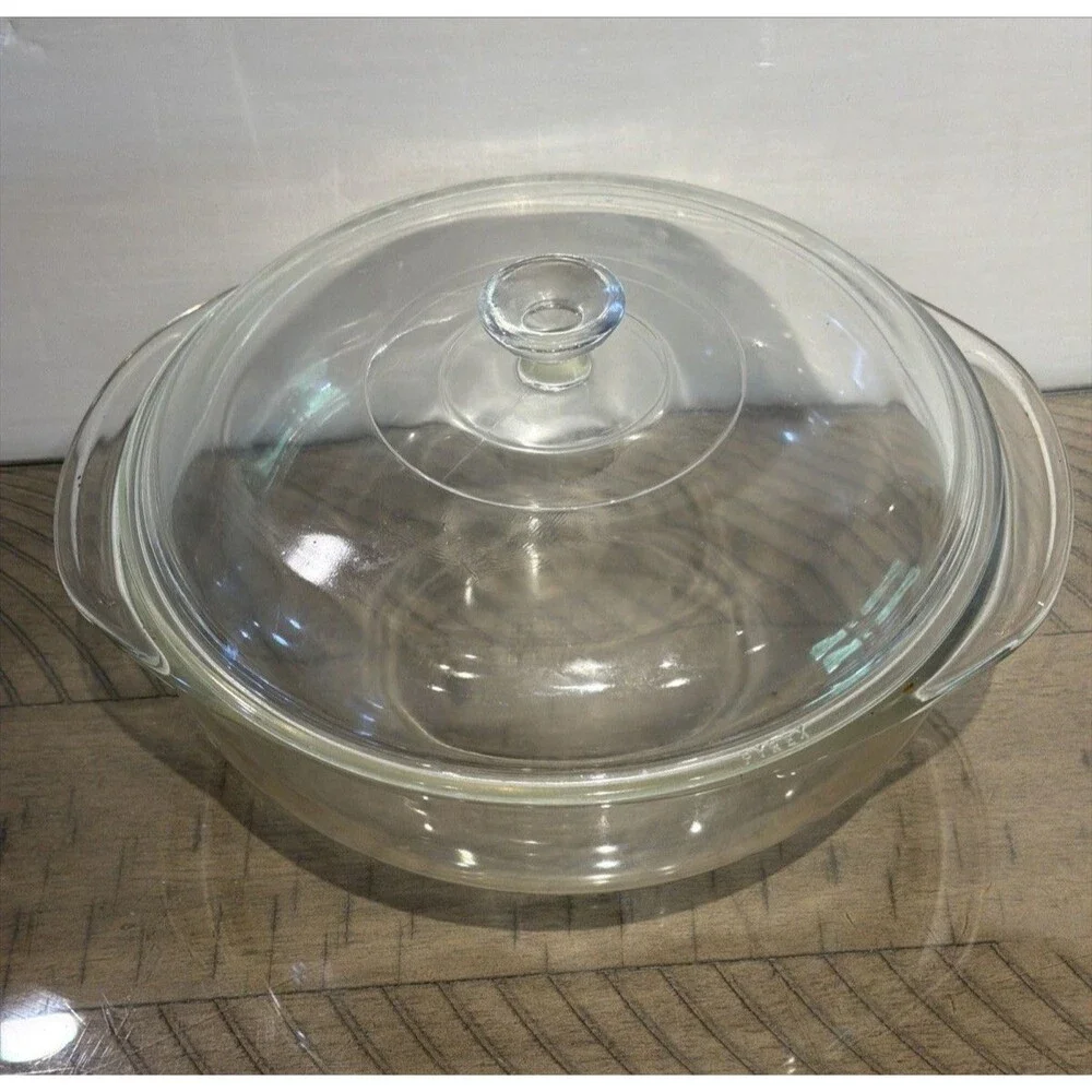 Pyrex Clear Glass Casserole Dish Lid 024 2 Qt Vintage Round Baking Pan USA